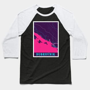 Dubrovnik Neon City Map Baseball T-Shirt